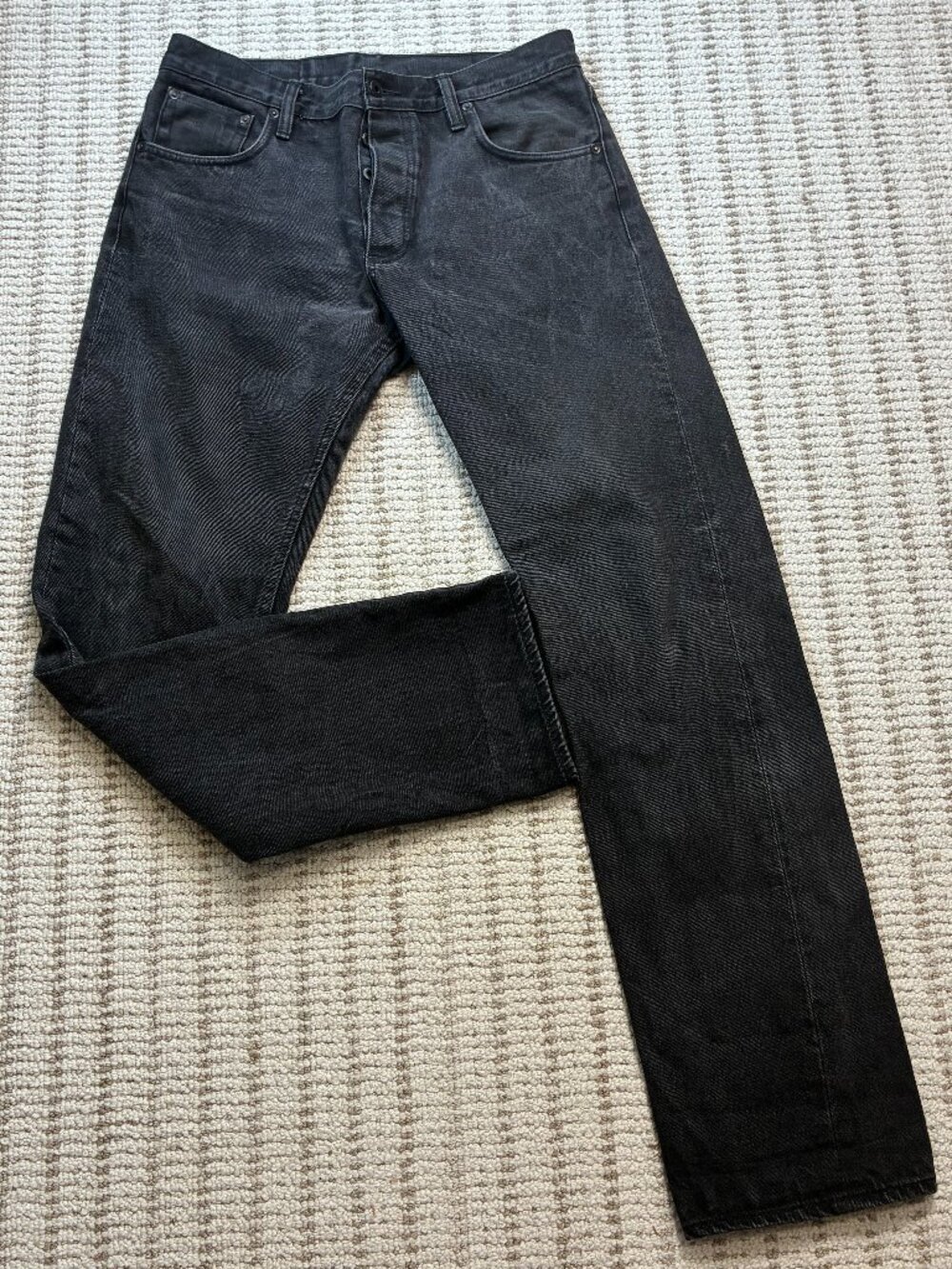 Left Field NYC Selvedge Black Denim Jeans USA Mens 34x33 Button Fly Heavy Cotton